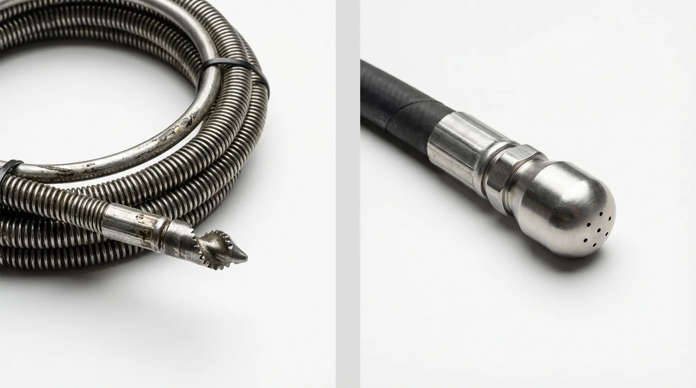 Drain snake cable and hydro jetting nozzle used for drain cleaning in Newaygo, MI