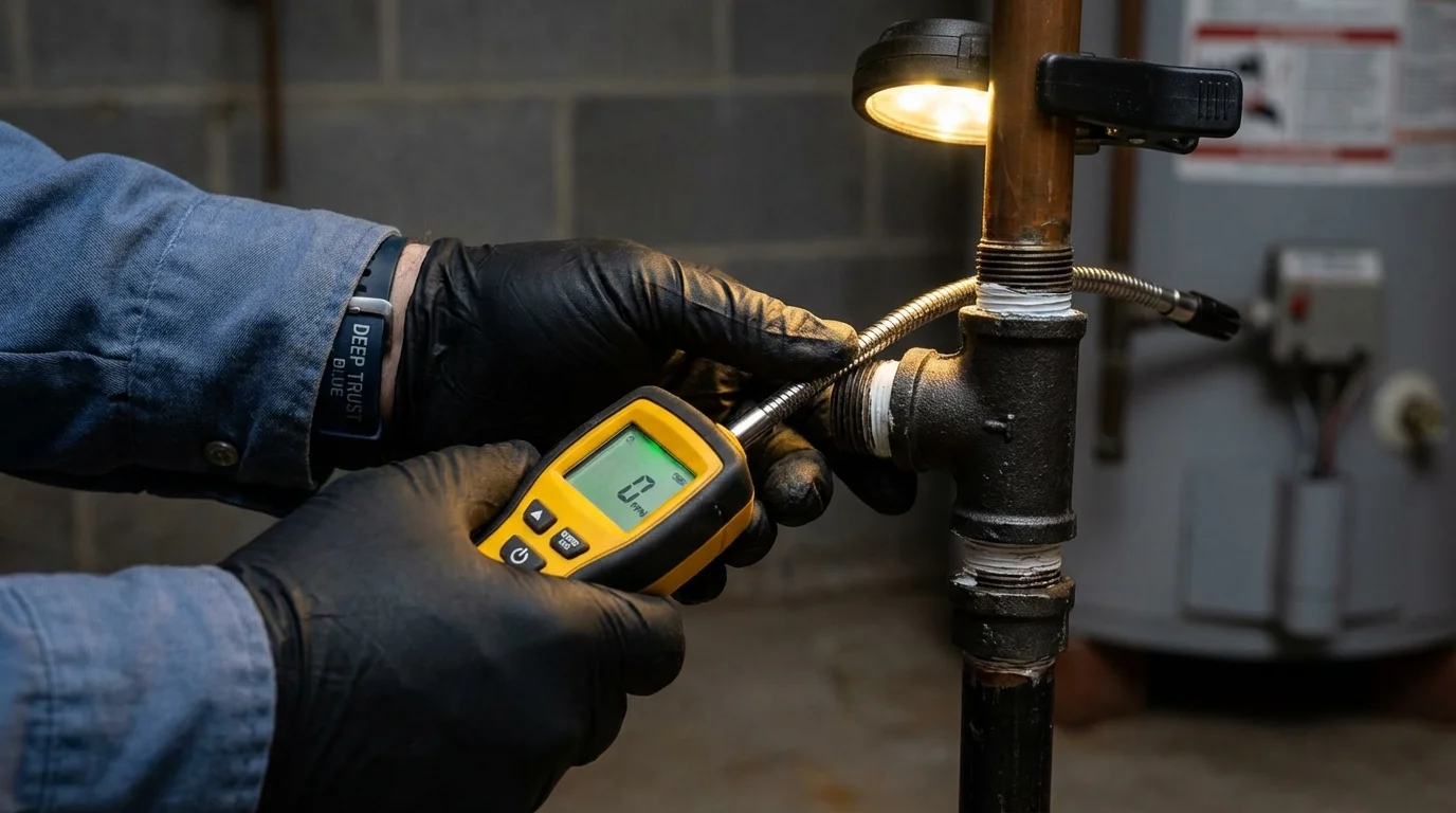 Gas leak detection with electronic sniffer by Johns Plumbing LLC in Newaygo