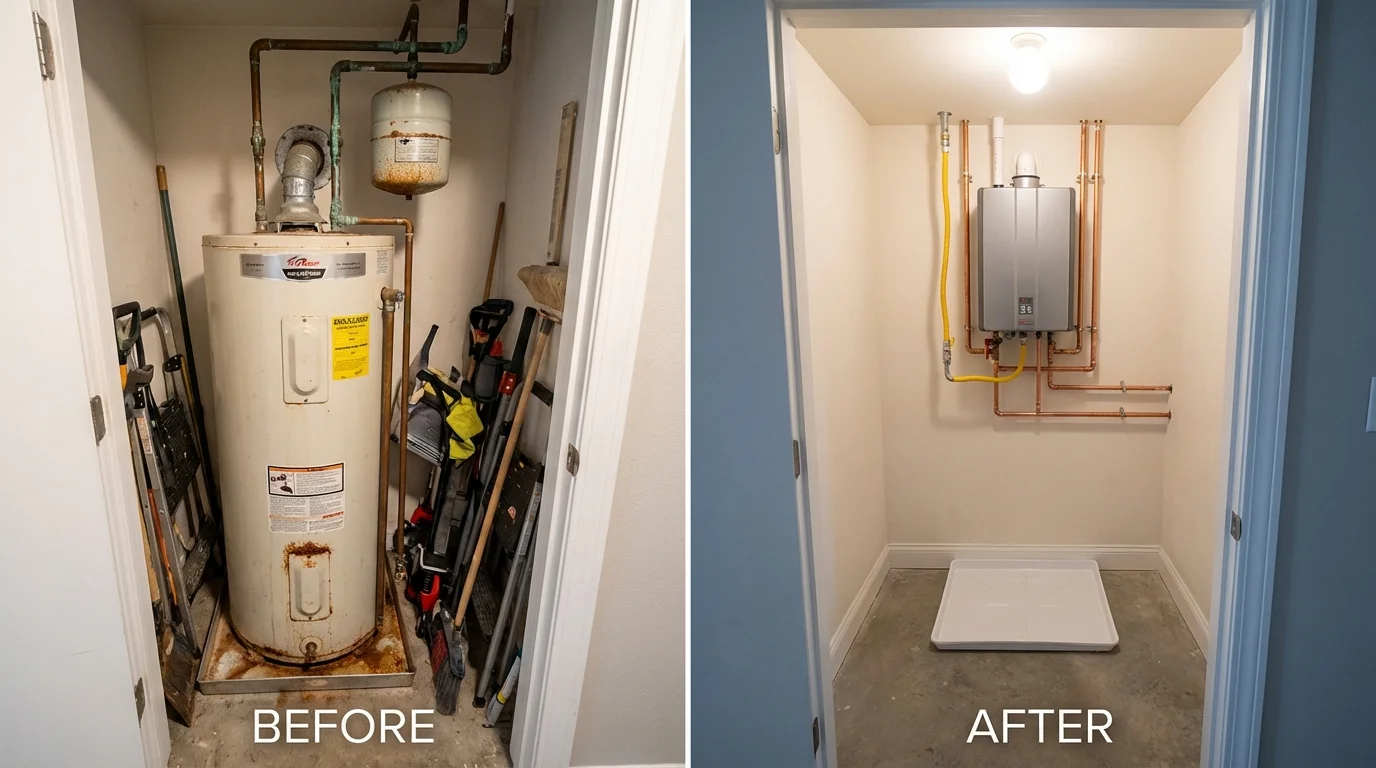Tank water heater versus wall-mounted tankless unit comparison for Newaygo, MI homeowners